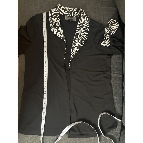 Slinky Black 3/4 Sleeve Zebra Stripe Detailed Open Loose Fitting Cardigan Sz XS - Picture 9 of 10